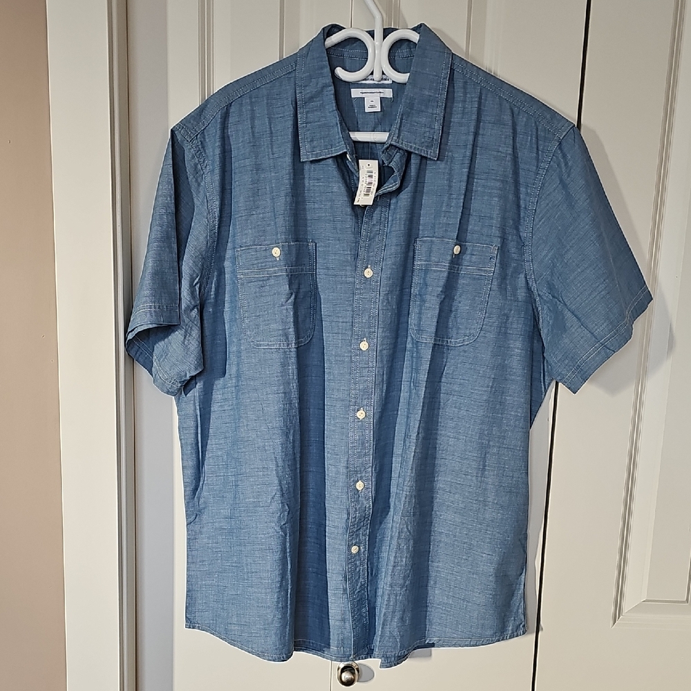 XXL Men's Blue Short Sleeve casual dress Shirt